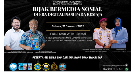 Dr Aqua Dwipayana dan Putra Bungsunya Savero Berbagi Motivasi di Makassar, Bijak Bermedsos di Era Digitalisasi