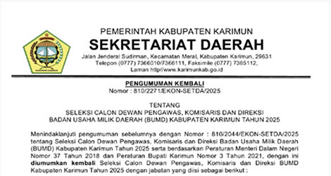 Masa Pendaftaran Seleksi Pimpinan BUMD Karimun Diperpanjang hingga 30 Juni