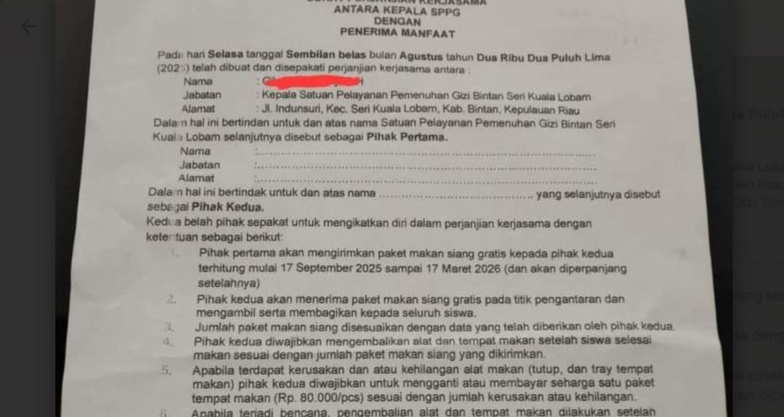 Perjanjian Program Makan Bergizi di Bintan Tuai Polemik, Keselamatan Anak Dipertaruhkan