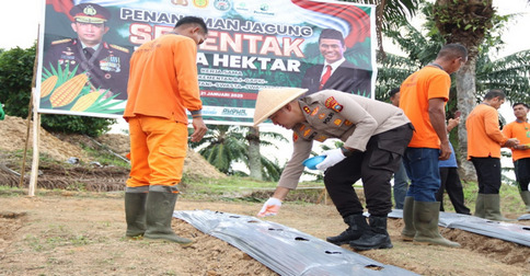 Sukseskan Asta Cita Presiden Prabowo Subianto, Polres Karimun Tanam Jagung Serentak di Buru dan Kundur Utara