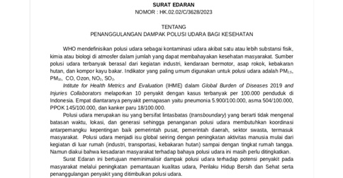Kemenkes Terbitkan Surat Edaran Penanggulangan Dampak Polusi bagi Kesehatan