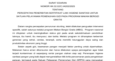 Kemenkes Percepat Penerbitan Sertifikat Laik Higiene Sanitasi untuk Program Makan Bergizi Gratis