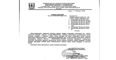 Ditegur Mendagri, Bupati Natuna Cabut Kebijakan Meliburkan Sekolah