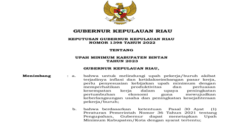 Disnaker Imbau Perusahaan di Bintan Terapkan UMK 2023 Mulai Januari Mendatang