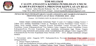 Ini Syarat dan Ketentuan Menjadi Anggota KPU Kabupaten dan Kota Provinsi Kepri