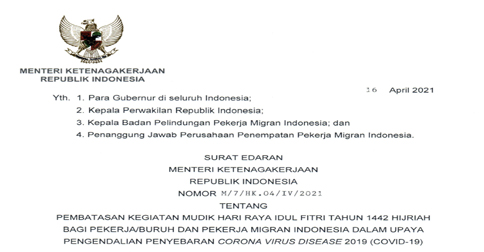TKI Dilarang Mudik Lebaran ke Tanah Air pada 6-17 Mei Mendatang