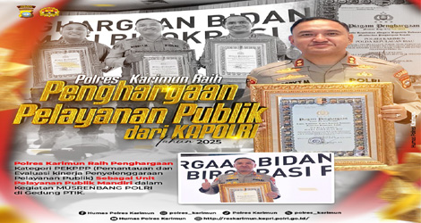 Polres Karimun Raih Penghargaan Pelayanan Publik Terbaik dari Kapolri